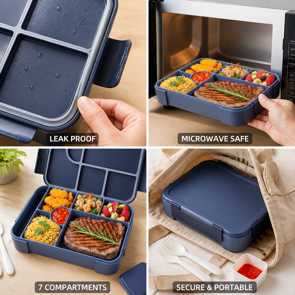 Bento Lunch Box Leak-Proof 7 Compartments Microwave Safe