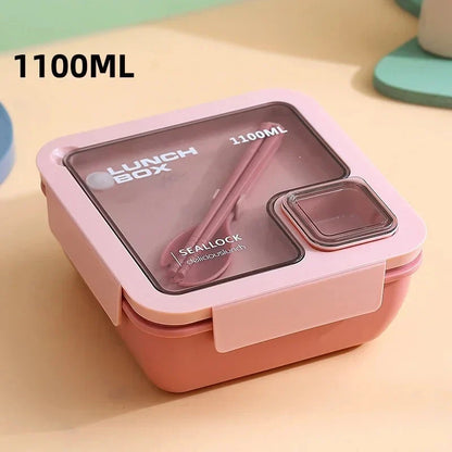 Bento Lunchbox Leak-Proof Silicone Gasket & Integrated Cutlery
