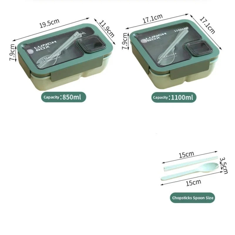 Bento Lunchbox Leak-Proof Silicone Gasket & Integrated Cutlery