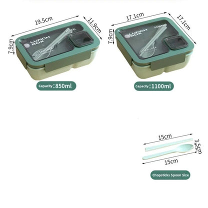 Bento Lunchbox Leak-Proof Silicone Gasket & Integrated Cutlery