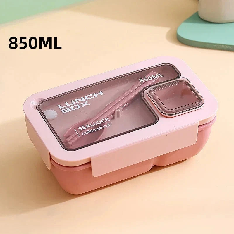 Bento Lunchbox Leak-Proof Silicone Gasket & Integrated Cutlery