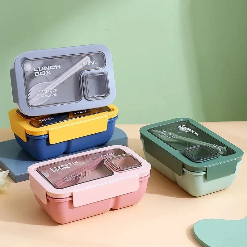 Bento Lunchbox Leak-Proof Silicone Gasket & Integrated Cutlery