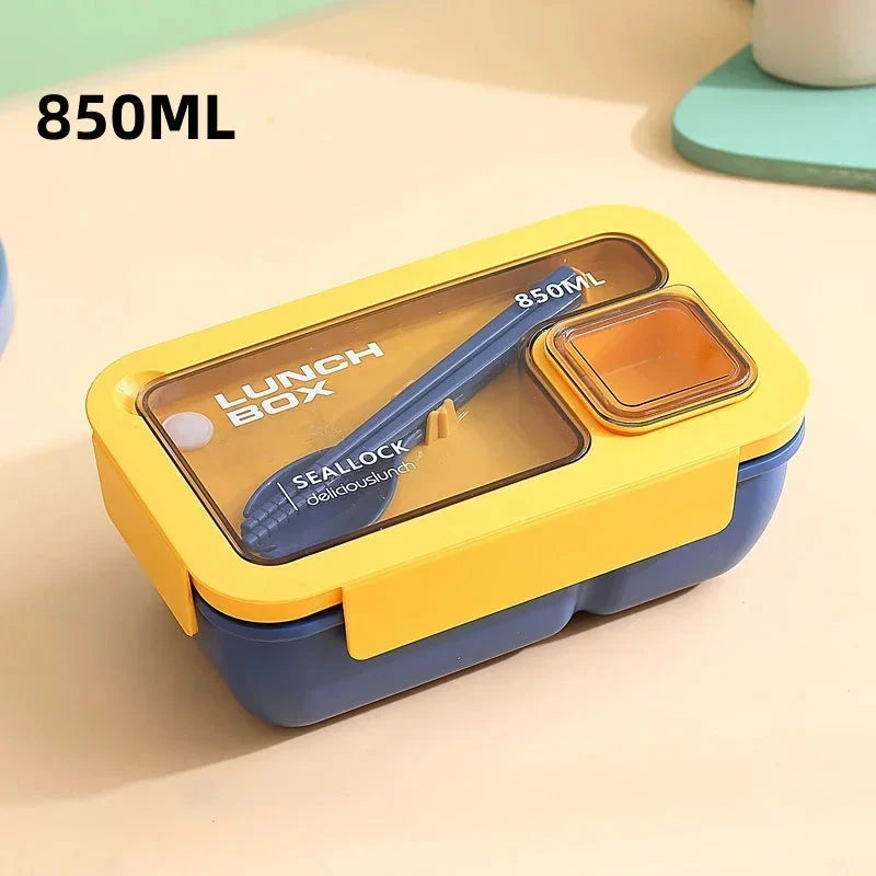 Bento Lunchbox Leak-Proof Silicone Gasket & Integrated Cutlery