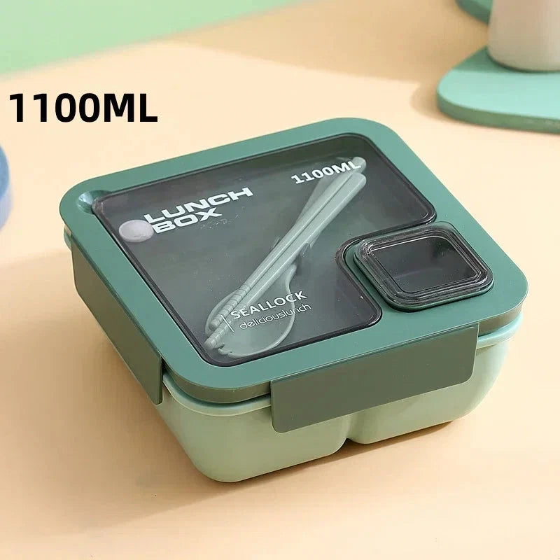 Bento Lunchbox Leak-Proof Silicone Gasket & Integrated Cutlery