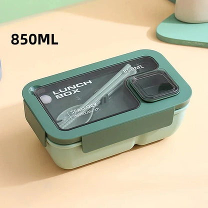 Bento Lunchbox Leak-Proof Silicone Gasket & Integrated Cutlery