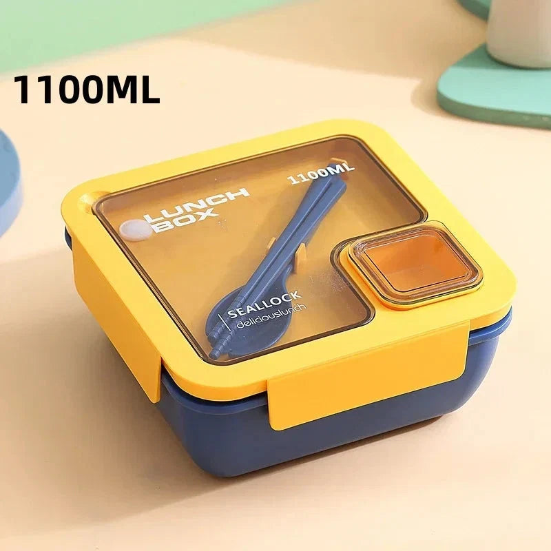 Bento Lunchbox Leak-Proof Silicone Gasket & Integrated Cutlery