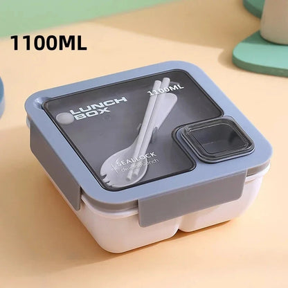 Bento Lunchbox Leak-Proof Silicone Gasket & Integrated Cutlery