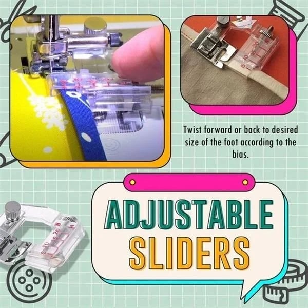 Bias Tape Presser Foot Adjustable 0.20–0.79 Inch Transparent Body