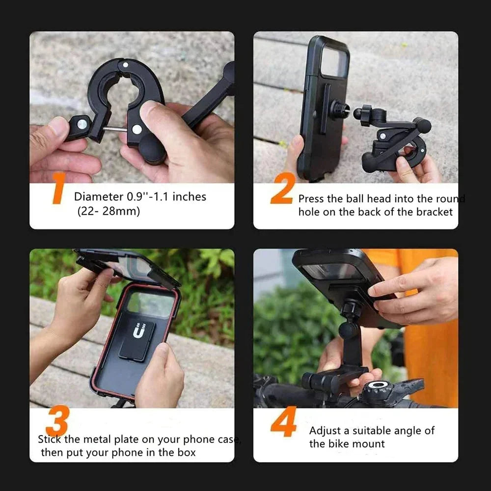 Bicycle Phone Mount Waterproof Touchscreen 360 Degree One-Hand Operation