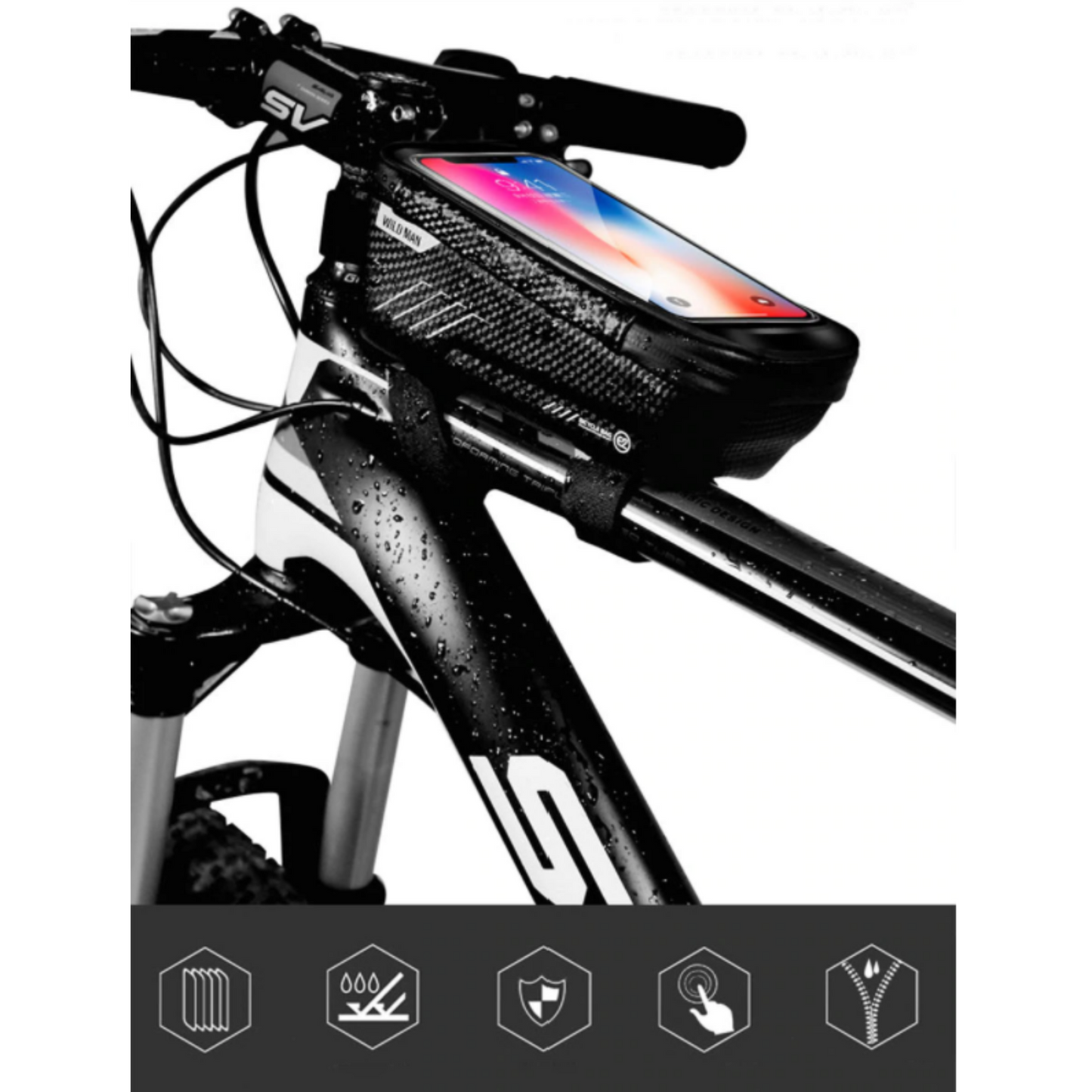Bike Frame Bag Touchscreen Window Hard Shell Splash-Resistant