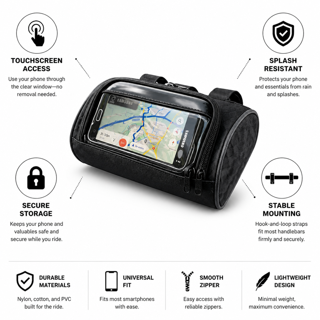 Bike Handlebar Bag Touchscreen Window Splash-Resistant