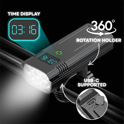 Bike Light 5000 Lumens USB-C Rechargeable Time Display