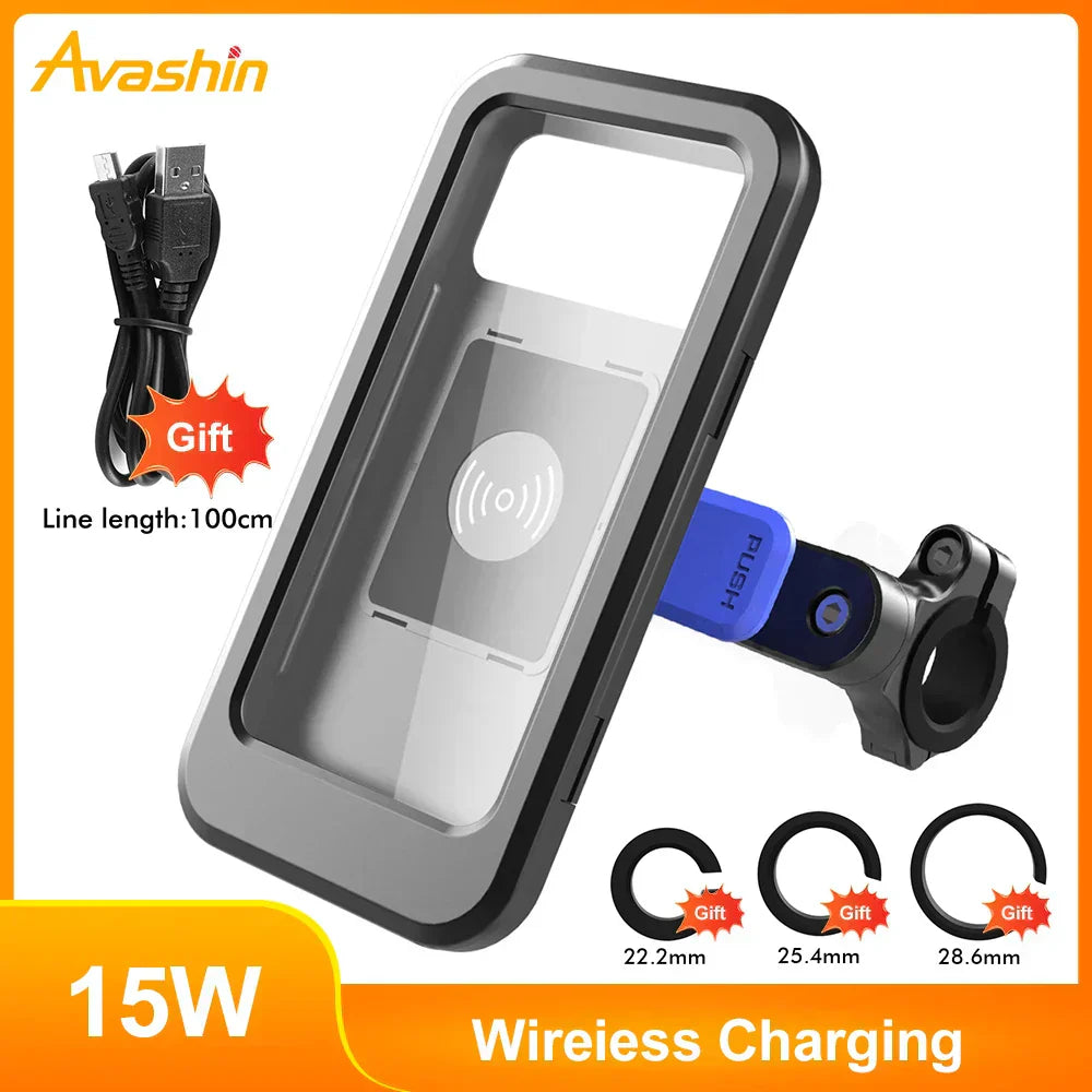 Bike Phone Mount Waterproof Touchscreen 15W Wireless & USB