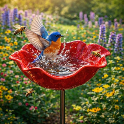Bird Bath Flower-Shaped Weather-Resistant Metal