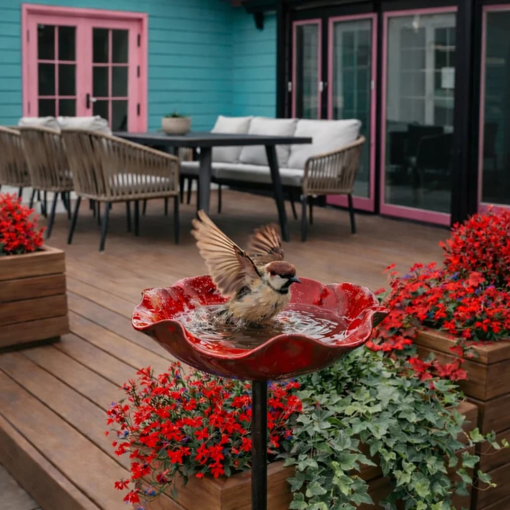 Bird Bath Flower-Shaped Weather-Resistant Metal