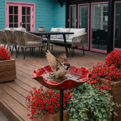 Bird Bath Flower-Shaped Weather-Resistant Metal