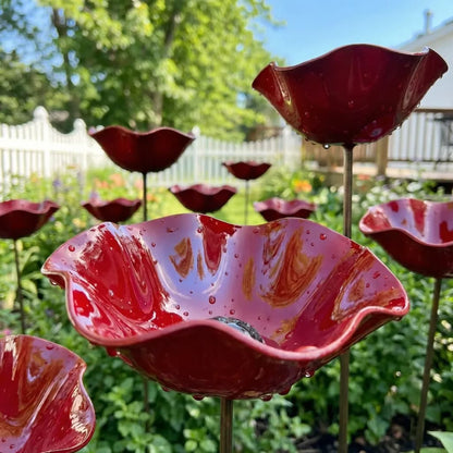 Bird Bath Flower-Shaped Weather-Resistant Metal