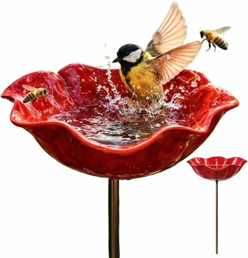 Bird Bath Flower-Shaped Weather-Resistant Metal