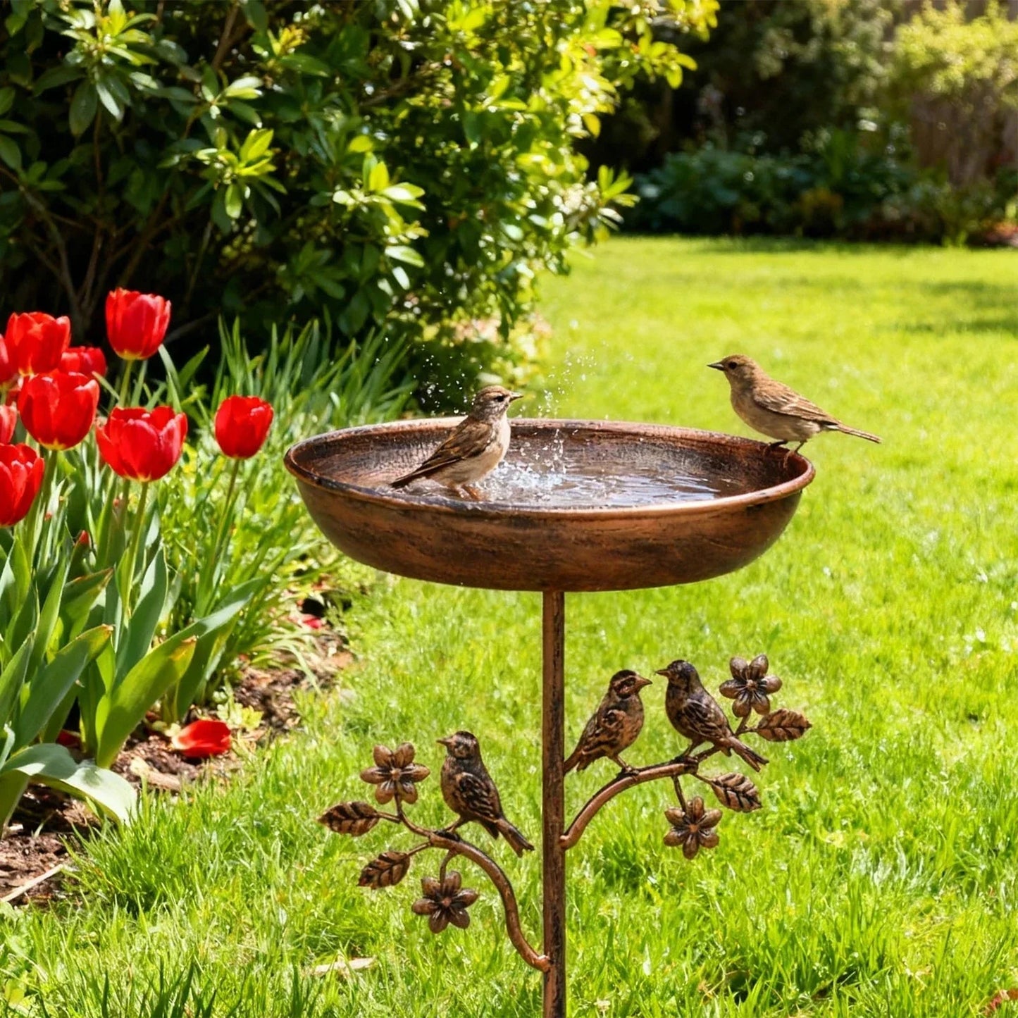 Bird Bath Low Bowl Decorative Metal Pedestal Tool-Free Assembly