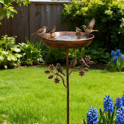 Bird Bath Low Bowl Decorative Metal Pedestal Tool-Free Assembly