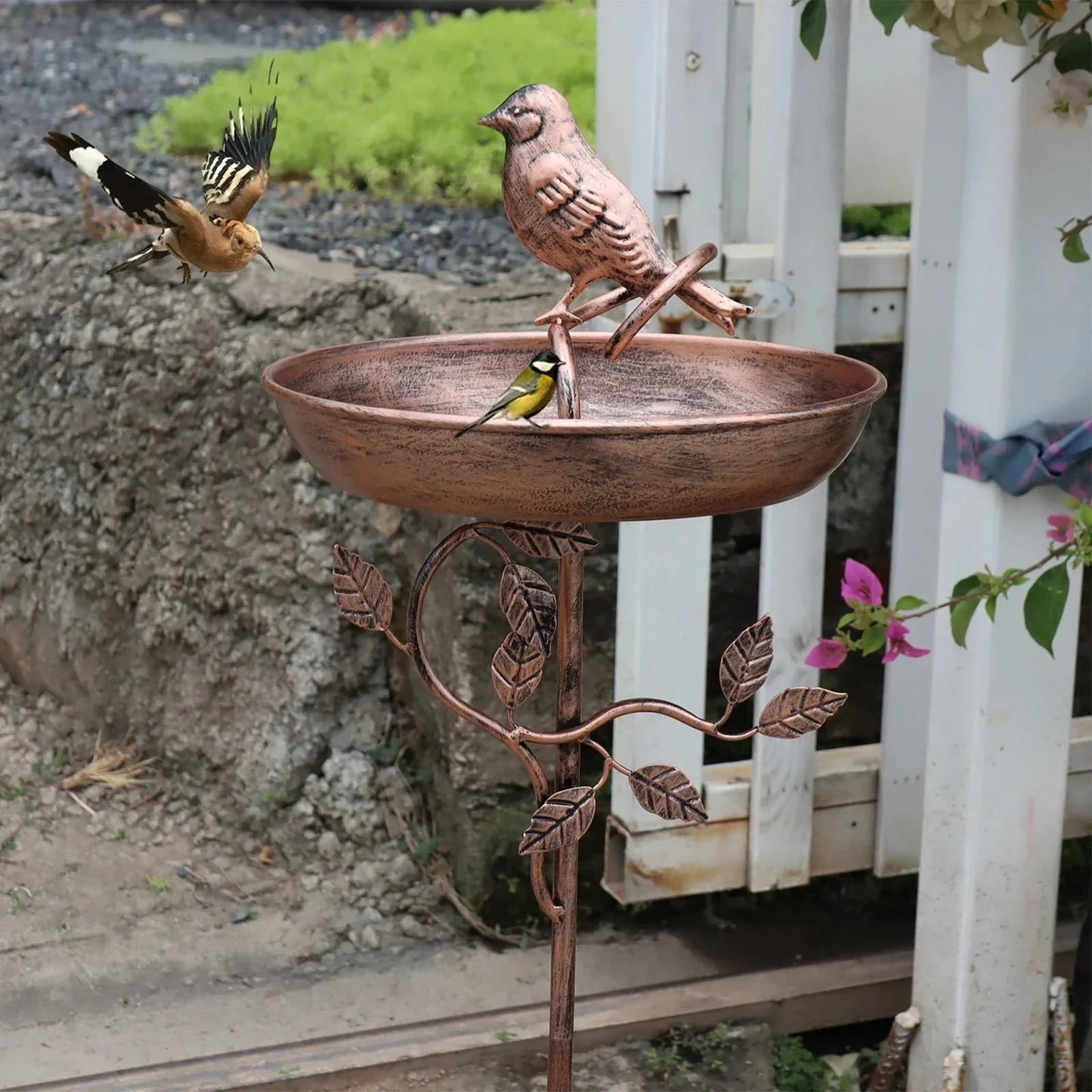 Bird Bath Low Bowl Decorative Metal Pedestal Tool-Free Assembly