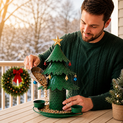 Bird Feeder Christmas Tree Shape Weather-Resistant Iron