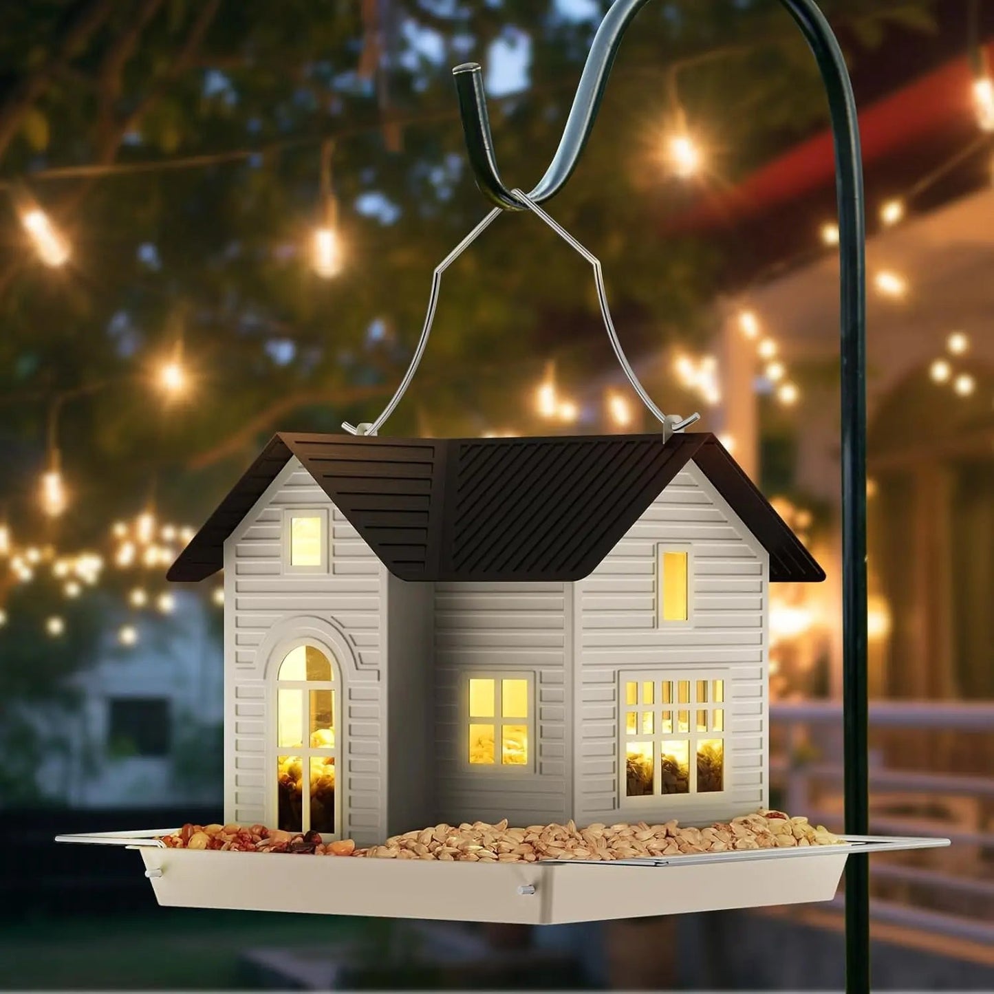 Bird Feeder Cottage Style Solar LED Weatherproof Metal