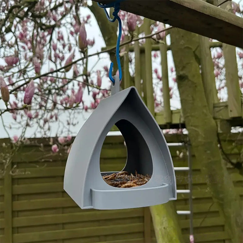 Bird Feeder Covered Weather-Resistant Plastic Perch & Hanging Loop