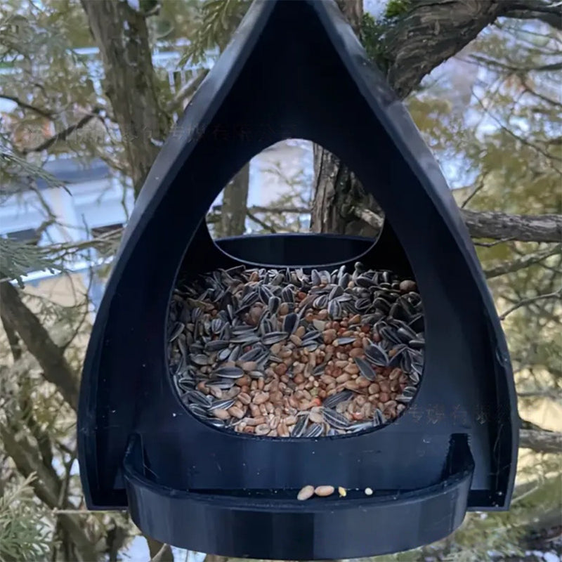 Bird Feeder Covered Weather-Resistant Plastic Perch & Hanging Loop