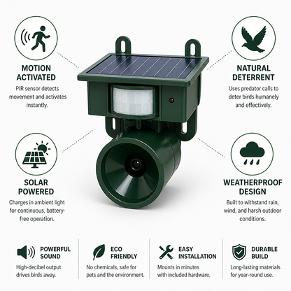 Bird Repeller Solar Powered PIR Sensor & Natural Calls