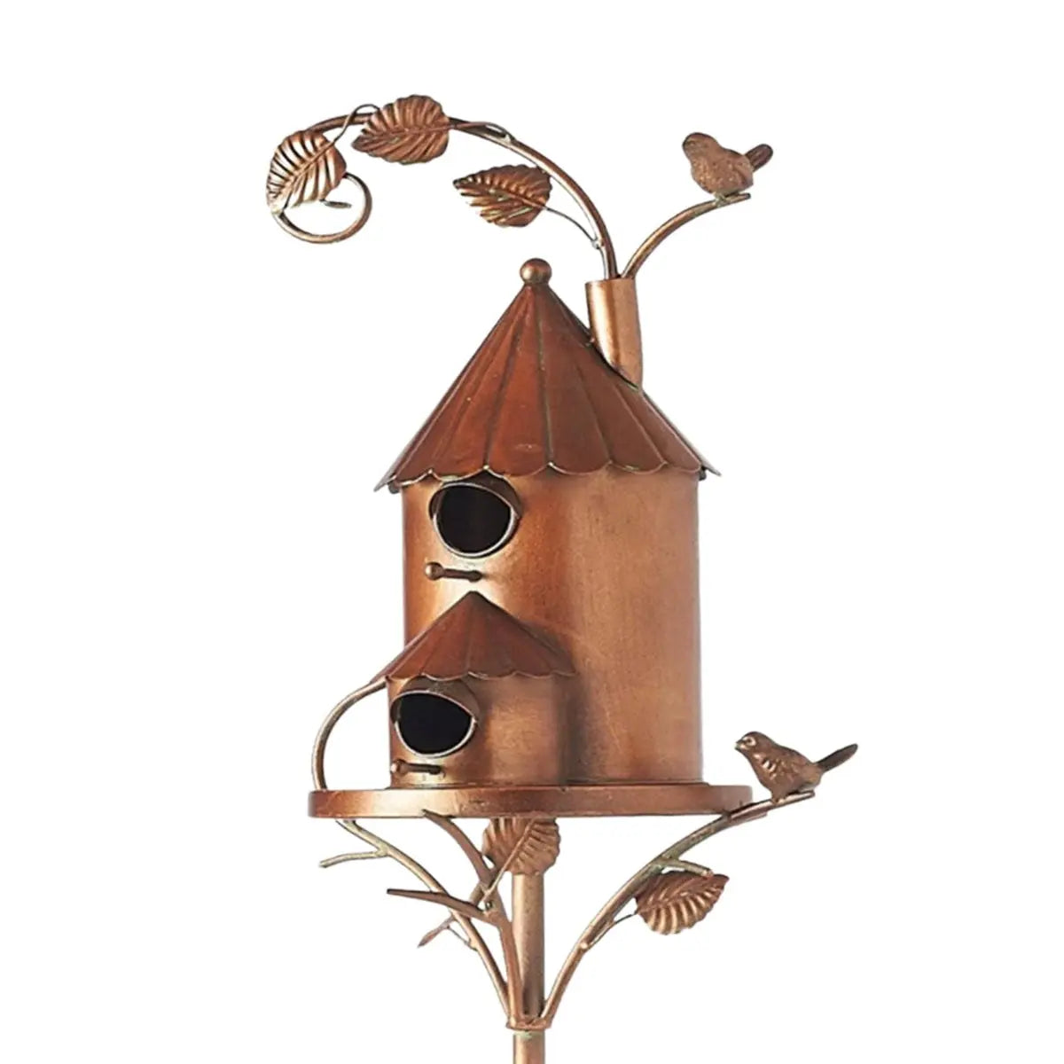 Birdhouse Garden Stake Handcrafted Metal Copper-Bronze Finish