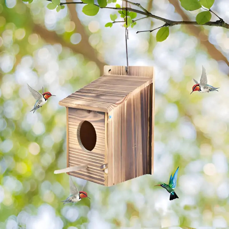 Birdhouse Solid Wood Box Shape Indoor & Outdoor
