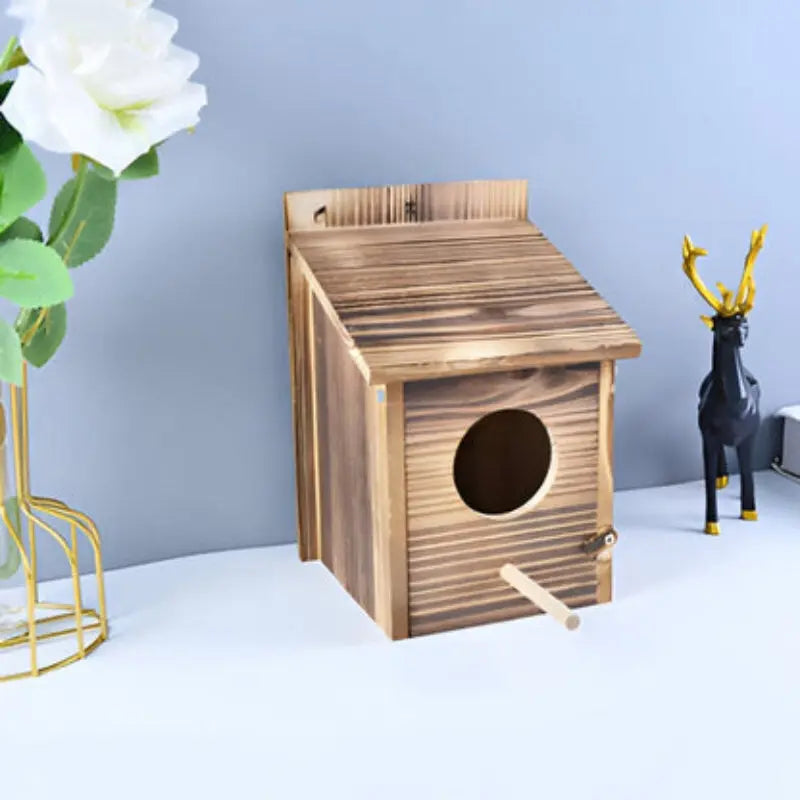 Birdhouse Solid Wood Box Shape Indoor & Outdoor