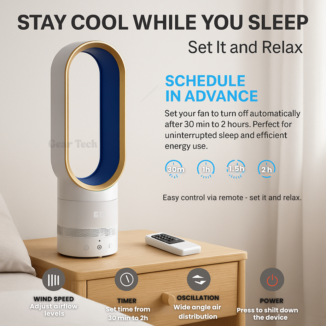 Bladeless Fan Remote Control Quiet 90 Degree Oscillation