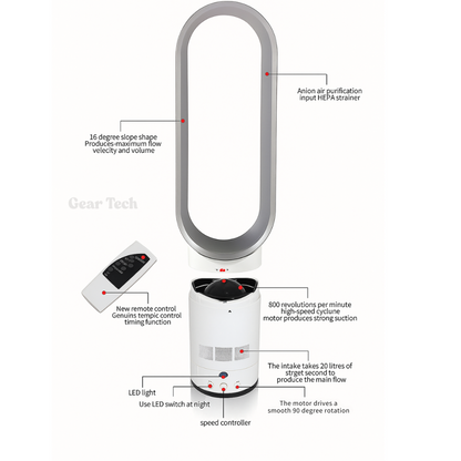 Bladeless Fan Remote Control Quiet 90 Degree Oscillation