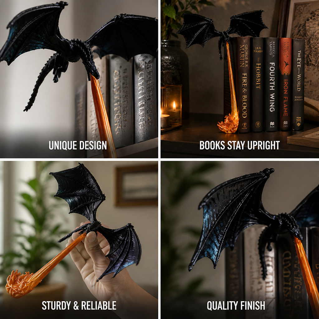 Bookend Dragon Flame Design 25cm Wingspan