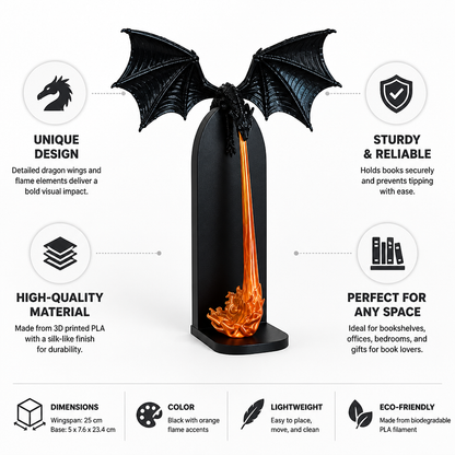 Bookend Dragon Flame Design 25cm Wingspan