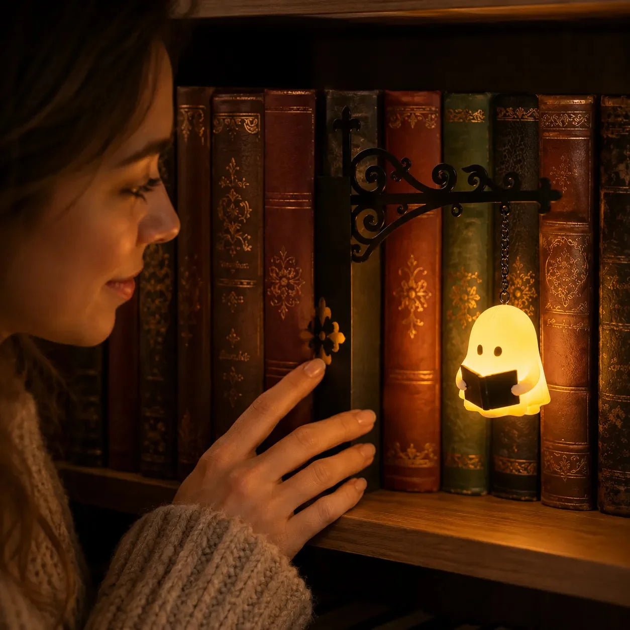 Bookshelf Lantern Warm Amber LED Battery-Operated Tool-Free Metal Holder