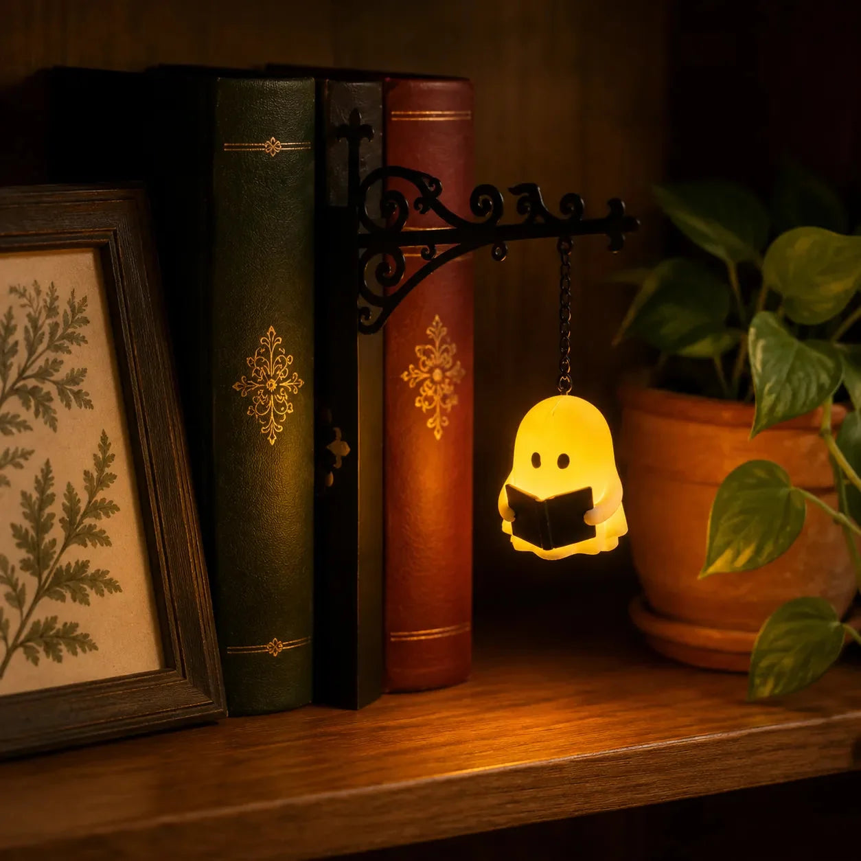 Bookshelf Lantern Warm Amber LED Battery-Operated Tool-Free Metal Holder