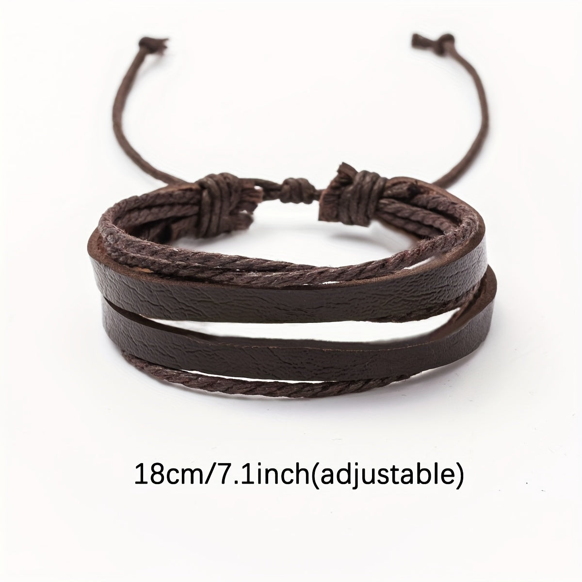 Bracelet Set Adjustable Genuine Leather & Wooden Beads