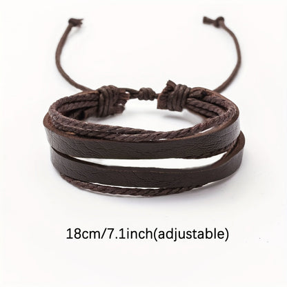 Bracelet Set Adjustable Genuine Leather & Wooden Beads