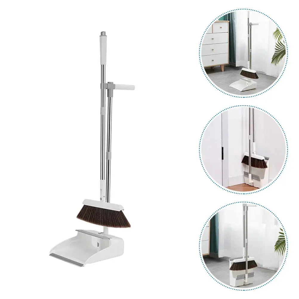 Broom & Dustpan Set Stainless Steel Handle Serrated Edge