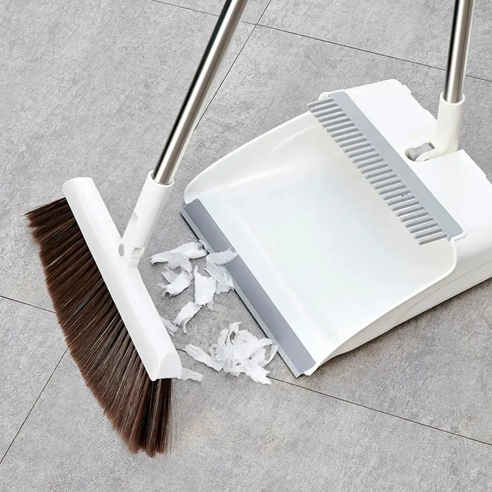 Broom & Dustpan Set Stainless Steel Handle Serrated Edge