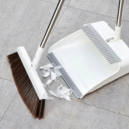Broom & Dustpan Set Stainless Steel Handle Serrated Edge