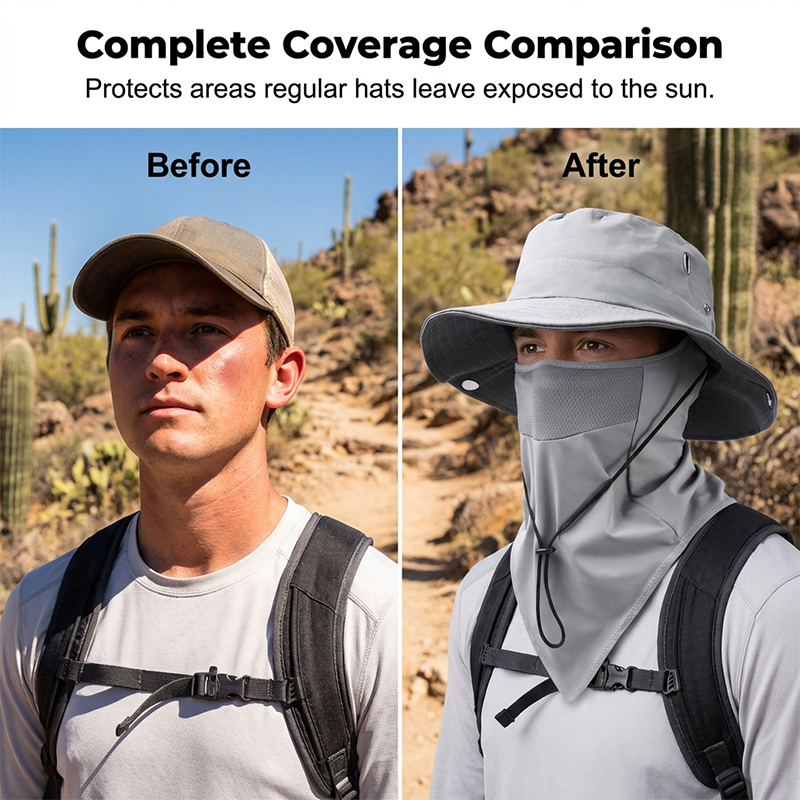 Bucket Hat Detachable Face Shield Ice-Silk Cooling
