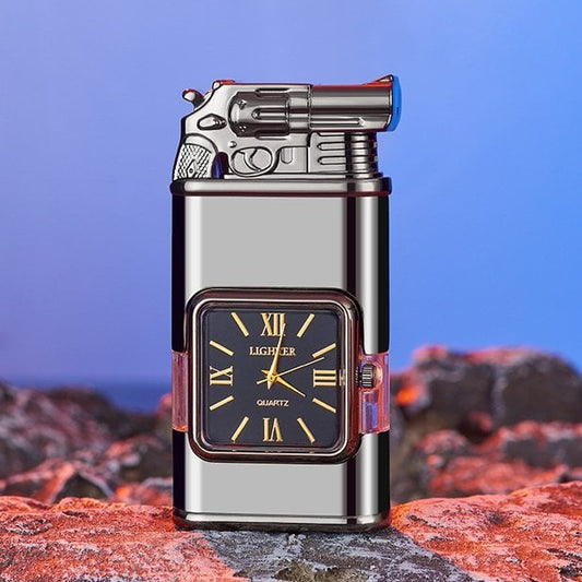 Butane Lighter Refillable Dual Flame Quartz Watch