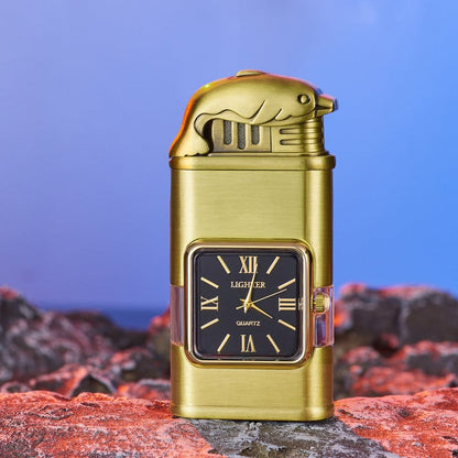 Butane Lighter Refillable Dual Flame Quartz Watch