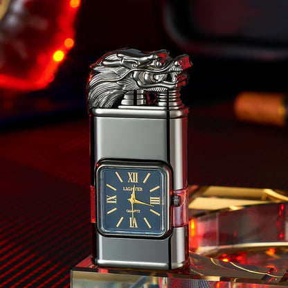 Butane Lighter Refillable Dual Flame Quartz Watch