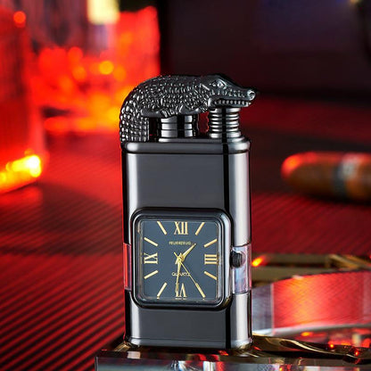 Butane Lighter Refillable Dual Flame Quartz Watch