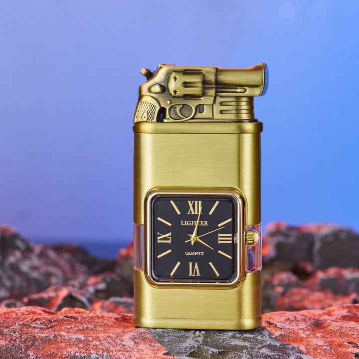 Butane Lighter Refillable Dual Flame Quartz Watch